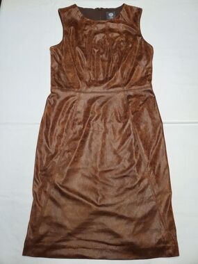 Vince Camuto Brown Faux Leather Dress Size 8 Sleeveless Sheath Midi Bodycon